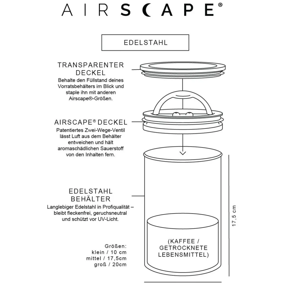 AirscapeKaffeedose 1 kg 20 cm Kilo schwarz