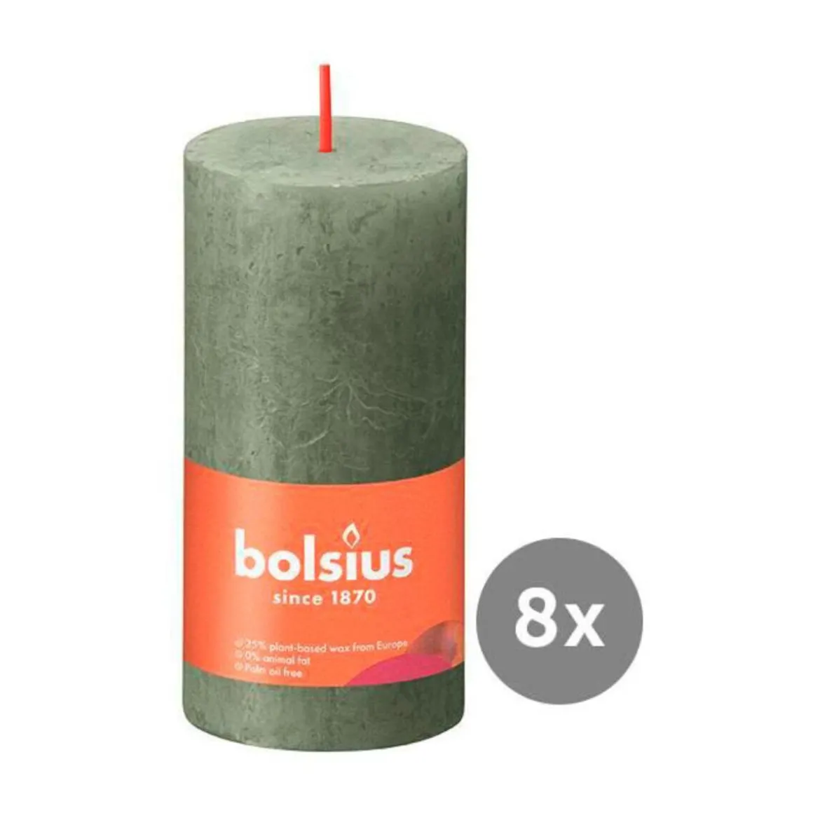 Bolsius8er Pack Stumpenkerze 100/50 Rustik Shine olivengrün 70