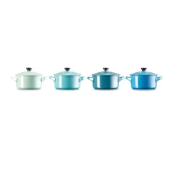 Le CreusetMini Cocottes 4er-Set Metallics Blau-Grün
