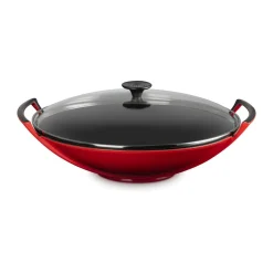 Le CreusetWok mit Glasdeckel 36 cm Kirschrot
